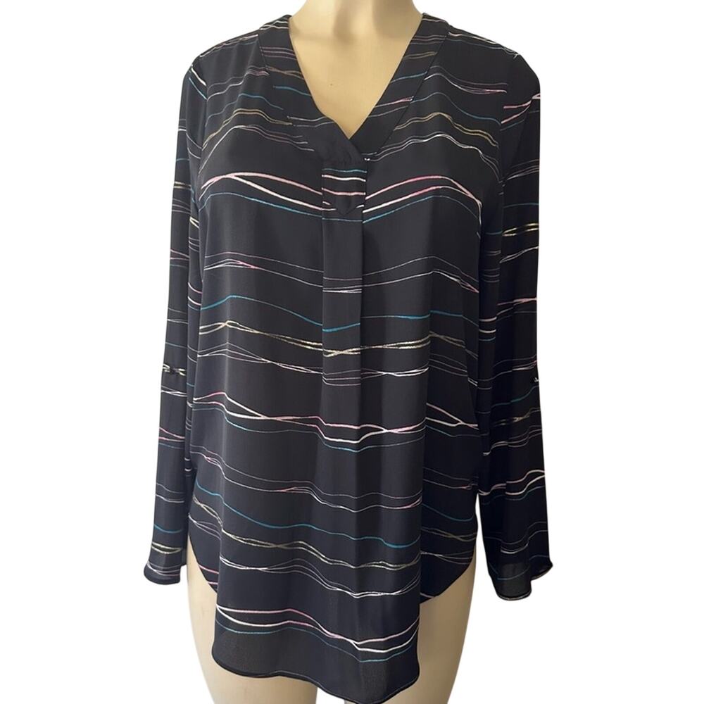 Apt. 9 Women’s Blouse Size S  Long Sleeve Black Striped Shirt